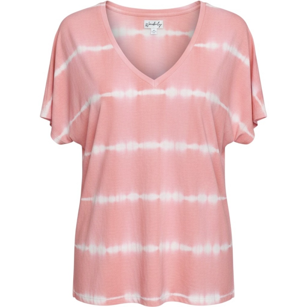 Wonderly Pink White Tie Dye V-Neck Dolman Short Sleeve Tee Shirt M
